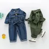 Tute per bambini Salopette a maniche lunghe Bambini Moda Jeans Pantaloni larghi Coreano Neonate Ragazze Outfit Primavera Denim Abbinamento 240115