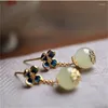 Dangle Earrings High-end Jade Flower Clover For Lady Party Accessories Fashion S925 Needle Silver Women Jewelry