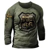 Vintage Men's T Shirt Long Sleeve Cotton Top Tees USA Route 66 Letter Graphic 3D Print T-Shirt Fall Oversized Loose Clothing 5XL 240115