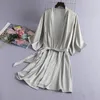 Kadın pijama katı saten robe 2024 İlkbahar Yaz Ev Giysileri Kadın İpek Rayon Gelin Düğün Hediyesi Kimono Nightgown Sexy Nightwear