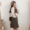 Vestidos casuais coreano chique doce kawai manga longa blusa xadrez bonito mini estilo japonês design vintage retro