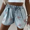 Frauen Shorts Frühling Sterne Perlen Dekoration Denim Frauen Geknöpft Kordelzug Dünne Kurze Hosen Sommer Mode Tasche Strand Mujer