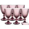 Vintage Glass Goblets Embossed Stemmed Wine Glasses Colored Drinking 0616 Drop Delivery Dh2Jn