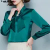 Clothe XXXL Spring Bow Silk Clothes Office Lady Korean Fashion Clothing Solo Loose Long Sleeve Women Tops and Bluses 240131