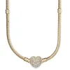 Original Rose Gold Pave Heart Clasp Snake Chain Necklace For Europe DIY Jewelry 925 Sterling Silver Bead Charm 240116