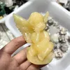 Figurines décoratives en Calcite jaune naturelle, Statue d'ange, pierre de guérison sculptée, artisanat pour cadeau ou décoration de maison créative, 1 pièce