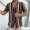 Camisas casuales para hombres Camisas casuales para hombre 2023 Camisa para hombres Rayas de moda Imprimir Manga corta Verano Botón de cuello vuelto Ropa masculina Dhgpe