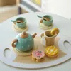 Tea Party Tableware Wooden Handiccraft Toy Kitchen Pretend Play Set for Toddlers Kids Birthday Gift Favors Toys 240115