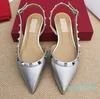 Casual Designer Sexy lady fashion black patent leather studded spikes point toe flats slingback shoes wedding shoes brand new