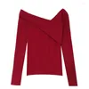 Women's T Shirts Women Sexy Tops Off Shoulder Long Sleeve Knit Crop Top Autumn/Winter 2024 Spicy Girl Slim Fit Short Red T-shirt