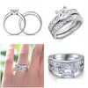 Band Rings Luxury Size 5/6/7/8/9/10 Jewelry 10Kt White Gold Filled Topaz Princess Cut Simated Diamond Wedding Ring Set Gift With Box Dheuw