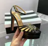 Top quality aquazzura High-heel shoes Ankle Strap Platform heels sandals Pumps Gold silver chunky block Dress shoes Designer party Wedding shoes With box