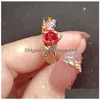 Anneaux de bande Rose rouge Femmes Bague Bijoux Fleur Motif Incrustation Cristal Plaqué Sier Mode Love You Anneaux De Mariage Saint Valentin Cadeau 2 Dhau1