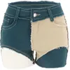 Shorts pour femmes femmes décontracté multicolore taille moyenne serré ajustement patchwork fourrure denim sexy dames rue jeans pantalons courts