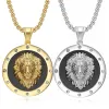 14k Yellow Gold Lion Head Pendand Chain Golden Color Iced Out Bling Round Animal Necklace for Men Hip Hop Jewelry