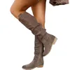 Mode Niedrigen Absatz Seitlichem Reißverschluss Größe 43 Wildleder Oberschenkel Hohe frauen Stiefel Retro Frau Booties Herbst Winter Kniehohe stiefel 240115