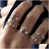 Anéis de banda Novo estilo boho conjuntos de anéis para mulheres banda de casamento zircon cristal anéis de dedo presentes de festa vintage sier 5pcs conjunto de jóias 335 dha1d