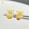 Kolczyki Ustaw z tyłu Solid Gold VVS CUSHION Cut Yellow Kolor Moissanites Diamond Stude Kołek