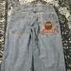 Américain rétro lavé gothique JNCO motif brodé jean hommes Y2K rue Hip Hop droit vadrouille pantalon large unisexe 240115