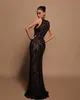 Prachtige zwarte zeemeermin avondje elegante v nek kanten illusie prom jurk split lange jurken voor speciale ocns