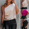 Blusas femininas soltas cetim suave topo sexy um ombro blusa de verão meia manga pulôver roupas femininas streetwear