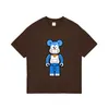 High Street Trendy Brand Little Bear Double Yarn Pure Cotton Violent Doraemon Big Print Loose Short Sleeved T-shirt