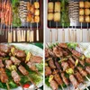 20pcssetバーベキュー串の木製ハンドルステンレス鋼kabob bbqスティック屋外キャンプキッチンツールアクセサリー240116