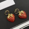 Famous 18k gold earrings ring Luxury brand designer diamond set gold strawberry earrings hanging ring for women wedding party jewelry gift