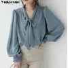 Femmes élégantes d'été blouses mode décontracté femme chemise haute blouse en mousseline de soie blusas blusa feminina à manches longues 240116