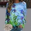 Kvinnors hoodies kvinnor topp 3D digital tryck höstfjäder o nacke långärmad pullover färgfast casual blus tröja för daglig slitage