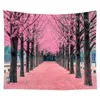 Tapisserier Pink Cherry Blossom Forest Tapestry Spring Flowers Wall Hängande tyg Tapisserier Floral Väggfilt för hemmet vardagsrumsdekor