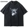 Men Streetwear Hip Hop Oversized T Shirt Funny Doberman Dog Graphic T-Shirt Vintage Washed Black Tshirt Harajuku Tee Cotton 240115