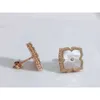 Fashion Designer Real Frityllary Mother Of Pearl Shell Clover 14Ct Rose Gold Earrings Jewelry Studs Women