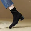 Boots Brand Basic äkta Suede Leather Warm High Heels Ladies Sock Ankle Shoes Party Wedding Women Pumpar Storlek 41 42