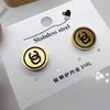 Original designer brushed metal gold small black C stud 316L Stainless Steel 18k women letter logo engrave earrings girls wedding jewelry