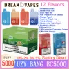 UZY Bang BC5000 Puffs Stylo Vape jetable 12 ml Type-C Pod Batterie rechargeable 650 mAh Cartouche E Cigarette 12 Saveurs 0% 2% 3% 5%