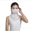 Scarves Summer Anti Sunburn Silk Scarf Hanging Ear Printing Veil Ventilation Chiffon Face Shield Women New Pattern Mask Cycling Windbr Dhu59