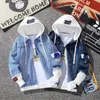 Hiphop mäns huva jean jackets manlig casual ytterkläder höst vinter mode smal fit päls män denim jacka streetwear 240115