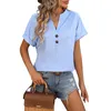 T-shirt da donna Moda con scollo a V T-shirt con bottoni Tinta unita Top a maniche corte allentato Blusa Mujer Moda 2024 Koszulki Camisetas Femininas