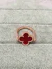 Band Rings Copper Dual Side Gold Red Van Four Leaf Clover Flower Charm Ring jewelery designer for women High version with box