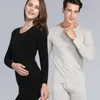 Men's Thermal Underwear 2024 Autumn And Winter Men Set Lycra Solid V-neck Soft Ladies Clothes Long Johns Suits