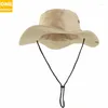 Berets Pure Color Cotton -Shade Fisherman Men's Sun UV Protection Broad-Brimmed Outdoor Folding Climbing Hat JDPM