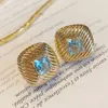 Mode AU750 Pure Gold Pawble Aquamarine Stud Earring Kvinnliga damer Kvinnliga smycken örhängen smycken