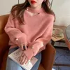 Kadın Sweaters Kazak Kırmızı Bayanlar Pembe Örgü Kadınlar İçin Üstü Modern Kış Termal Bluz 2024 Uzun Kollu Trendi Moda Örgü