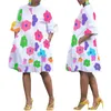 Etniska kläder dashiki afrikanska sommarklänningar för kvinnor kort ärm vit polyester casual tryck knälängd klänning