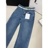 Jeans de designer feminino jeans chegadas cintura alta oco para fora remendo bordado logotipo decoração casual azul calças jeans retas