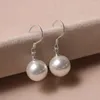 Dangle Oorbellen Eenvoudige Witte Ronde Imitatie Parel Drop Voor Vrouwen Koreaanse Mode Zilveren Kleur Haak Dagelijkse Slijtage Elegante Sieraden