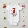 Rompers aangepaste naam baby kerstkist bodysuits pasgeboren kleding gepersonaliseerde jongens meisjes meisjes korte mouw jumpsuit Xmas feest baby outfits H240508