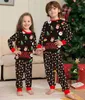 Familjsmatchande kläder Xmas Family Matng Pyjamas Set 2023 Christmas Deer Santa Print PJS Vuxen LD Kläderutrustning Set Baby Jumpsuit+Dog Clothes H240508