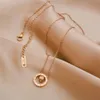 luxury Designer Necklace Fashion Multifunctional Women Titanium Steel Roman Numerals Pendant Necklace Rose Gold Chain Gift